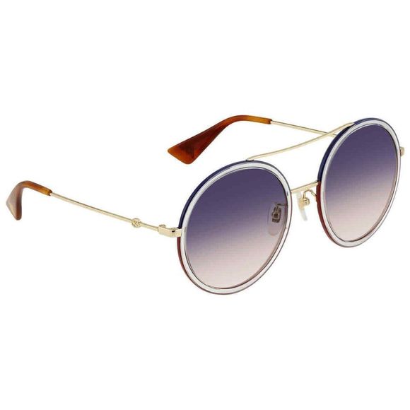 NEW Gucci Gold and Blue Round Women's Sunglasses - Picture 1 of 4